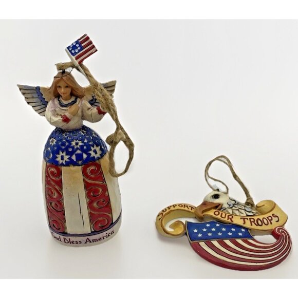 Jim Shore Heartwood Creek Patriotic Angel Eagle Christmas Ornament Lot 2 No Box - Picture 1 of 13
